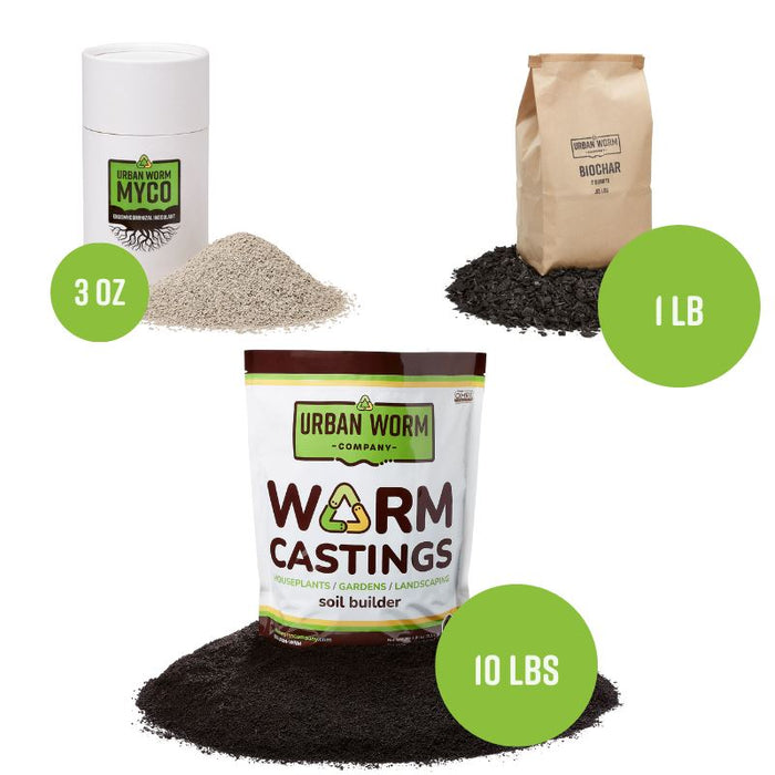 Urban Worm Myco, Biochar, & Worm Castings. Organic soil amendments for healthy plants & gardens. 3oz, 1lb, 10lbs.