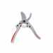 Silver bypass secateurs with red handles, ideal garden pruning tool.
