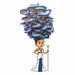 Stylized Egyptian queen wearing a blue oyster mushroom crown, holding an ankh staff.