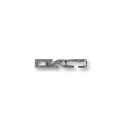 Textured galvanized metal retaining clip; features rectangular slot, central hole, and hook end. Secure hardware fastener.