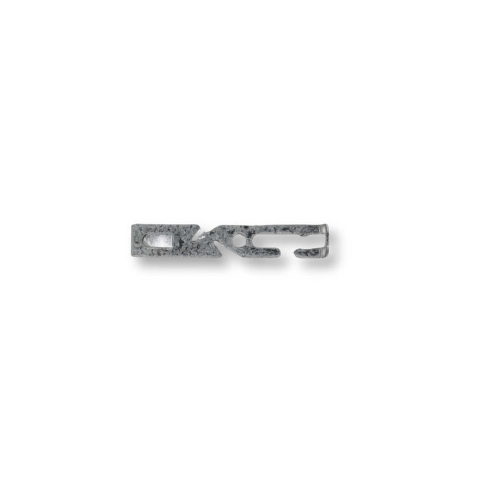 Textured galvanized metal retaining clip; features rectangular slot, central hole, and hook end. Secure hardware fastener.