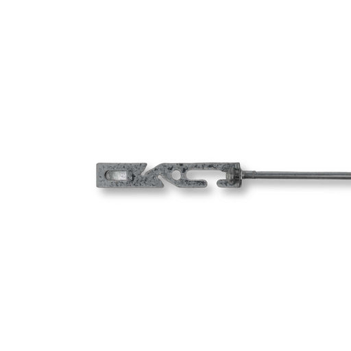 Gray textured metal cable end clip, featuring a distinct hook shape and connecting rod. For automotive and industrial use.