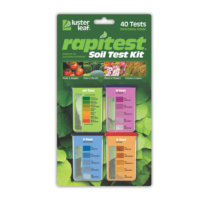Luster Leaf Rapitest Soil Test Kit. Measures garden soil pH, Nitrogen, Phosphorus, Potassium (NPK) for healthy plants.