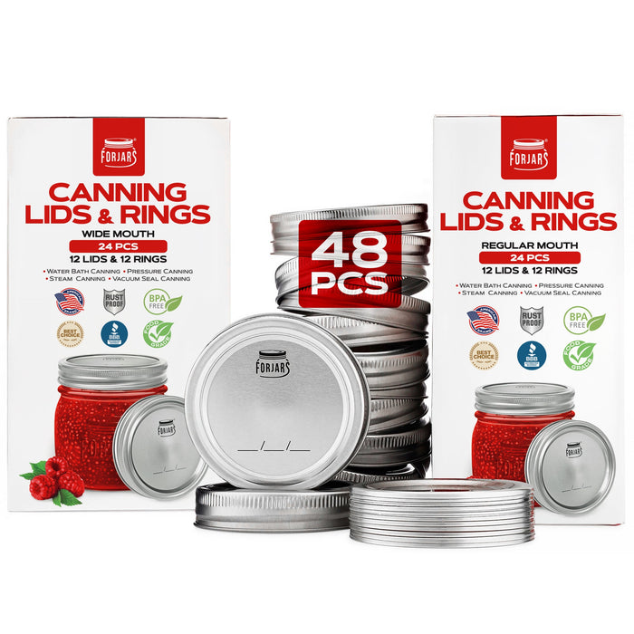 ForJars - 12 Regular Mouth + 12 Wide Mouth Canning Lids and Bands Set of 24