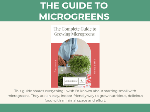 The Guide to Microgreens book cover: Person harvesting fresh, vibrant microgreens. Complete indoor growing guide.