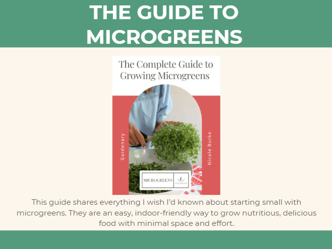 The Guide to Microgreens book cover: Person harvesting fresh, vibrant microgreens. Complete indoor growing guide.