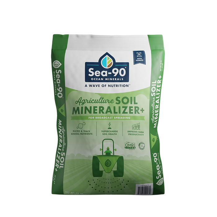 Sea-90 Ocean Minerals Agriculture Soil Mineralizer+ bag. OMRI listed, with humate, for improved soil & farm health.
