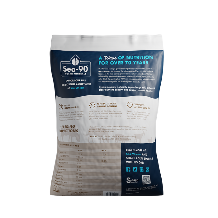 Sea-90 Ocean Minerals agriculture bag. Supports soil, plant nutrient density & animal health with essential trace elements.