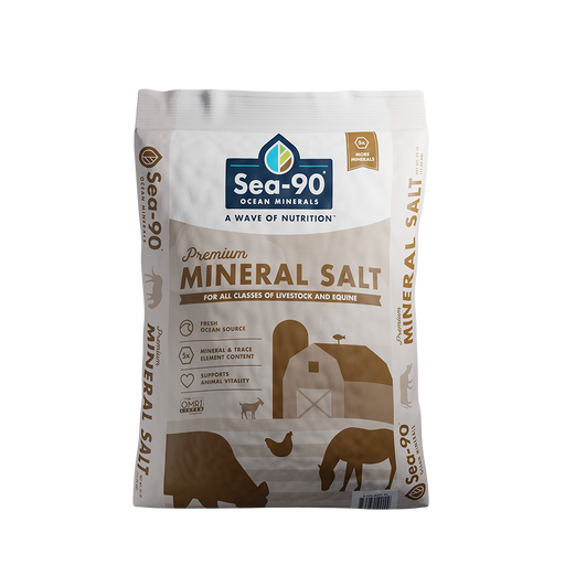 Sea-90 Ocean Minerals Premium Mineral Salt for livestock & equine. 5X more minerals, OMRI Listed, 25lb bag.