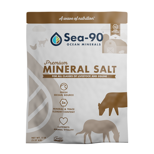 Sea-90 Ocean Minerals Premium Mineral Salt for livestock & equine. 5lb natural animal supplement with trace elements, OMRI Listed.