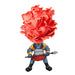 Vibrant pink oyster mushroom head on a cyclops warrior holding a spear. Pleurotus djamor fantasy art.