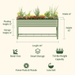 Sage green corrugated metal raised garden bed, 66"L x 18"W x 32"H, with colorful flowers & storage shelf. Ergonomic, 750lb capacity.