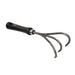 SHW Black Forest 3-tine hand cultivator with black wooden handle for weeding, loosening soil, and gardening.