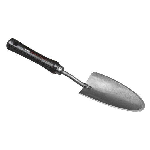 SHW Black Forest hand trowel with black wooden handle and sturdy metal blade for gardening.