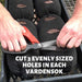Gardening hands cutting 3 holes in black Vardensok fabric grow bags, preparing for planting.