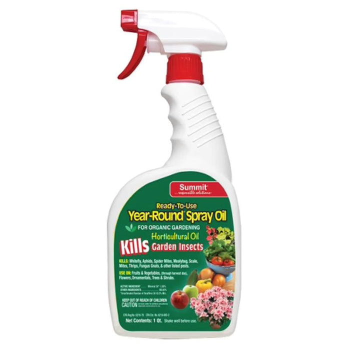 Summit Ready-To-Use Year-Round Spray Oil. Organic horticultural oil kills garden insects, pests on fruits, vegetables, flowers.