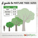 Mature tree height guide: Dwarf (8-10'), Semi-Dwarf (12-15'), Standard (18-30') with visual comparison.