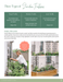 Woman tending vining plants on contemporary black panel trellises in wooden raised garden beds.
