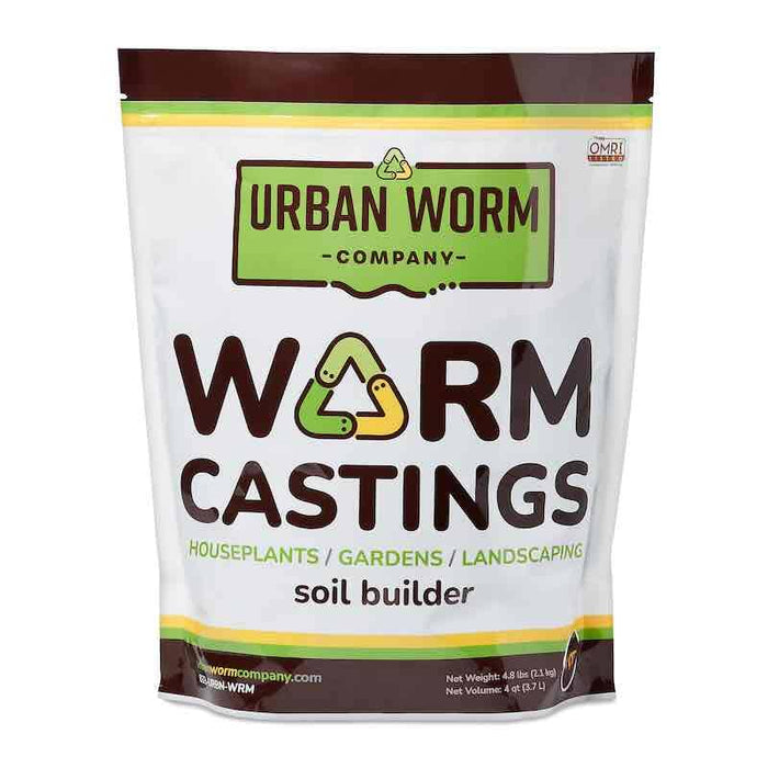 Urban Worm Company Worm Castings, 4.8 lb organic soil builder for houseplants, gardens, and landscaping.