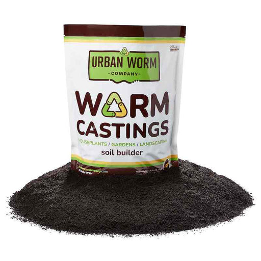 Urban Worm Company worm castings bag, an organic soil builder for houseplants, gardens & landscaping.