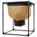 Foldable tan & black portable trash can on a sturdy metal frame. Outdoor waste bin for camping, events, or laundry.