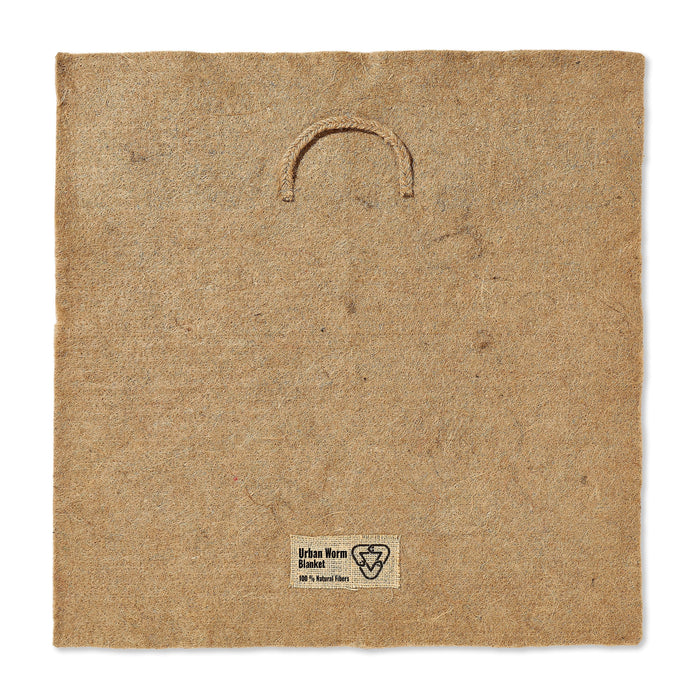 Brown Urban Worm Blanket, 100% natural fibers, with woven handle. Coarse texture, for compost & worm bins.