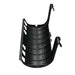 Durable black plastic semi-circular cable management cover with internal grid, slotted vents, and mounting hooks.