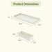 White perforated rectangular storage tray (22.4"L x 9.5"W x 1.5"H) and bin (10.6"L x 3.1"W x 2.6"H).