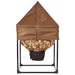Outdoor vermicomposter: brown pyramidal cover, mushroom print fabric bin, black stand, leachate collection bag.