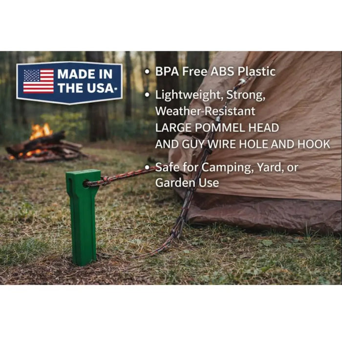 Heavy-Duty Plastic Garden Yard Stakes for Tents, Holiday Inflatables, Tarps, Trees, & Garden Edging with Milled Point, Guy Wire Hole, and Rope Hook 11.5” Green 10pk