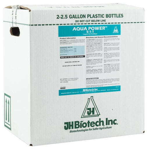 Aqua Power 5-1-1 Liquid Fish Fertilizer 2-2.5 gallon box. Organic plant nutrient for agriculture from JH Biotech Inc.