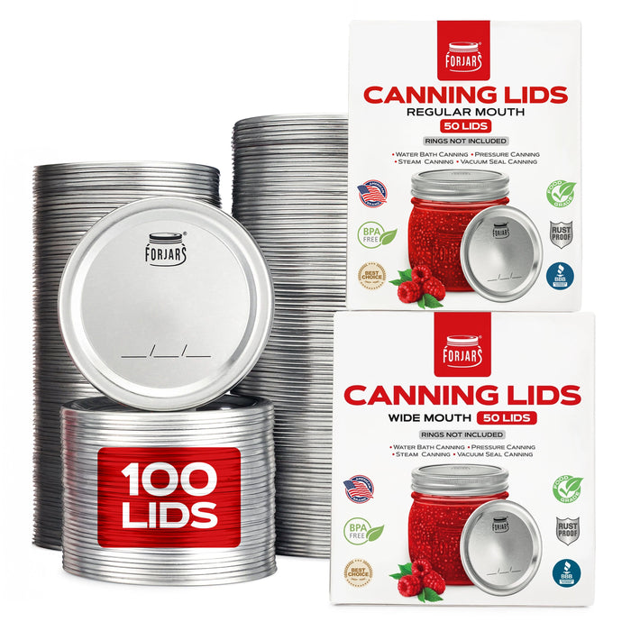 ForJars - 100 Count: 50 Regular Mouth + 50 Wide Mouth Canning Lids