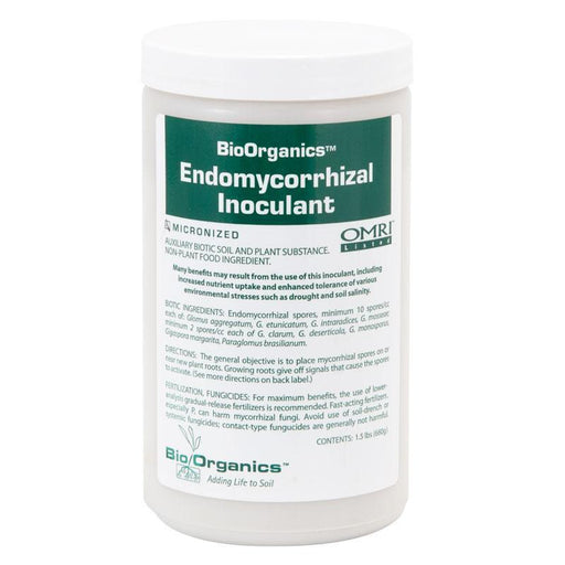 BioOrganics Endomycorrhizal Inoculant, OMRI Listed soil amendment for improved plant nutrient uptake and drought tolerance.