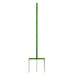 Green three-prong spading fork. Garden tool for digging, cultivating soil, and aerating.