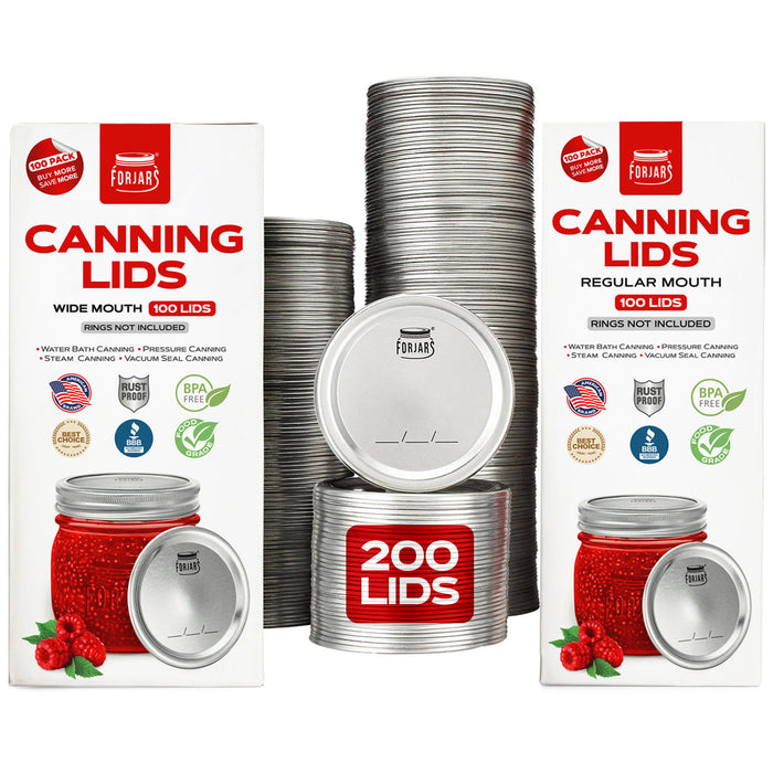 ForJars - 200 Count: 100 Regular Mouth + 100 Wide Mouth Canning Lids
