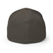 Blank charcoal fitted baseball cap, back view. Plain dark brown hat.