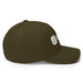 Dark olive green dad hat with white embroidered SEED logo featuring a green sprout.