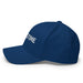 Navy blue baseball cap with white 'OTIME' embroidered text. Side view of a casual dad hat, stylish headwear accessory.