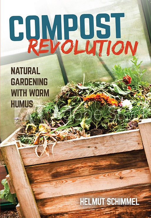 Compost Revolution book cover: organic garden waste in a wooden compost bin for natural gardening & worm humus.