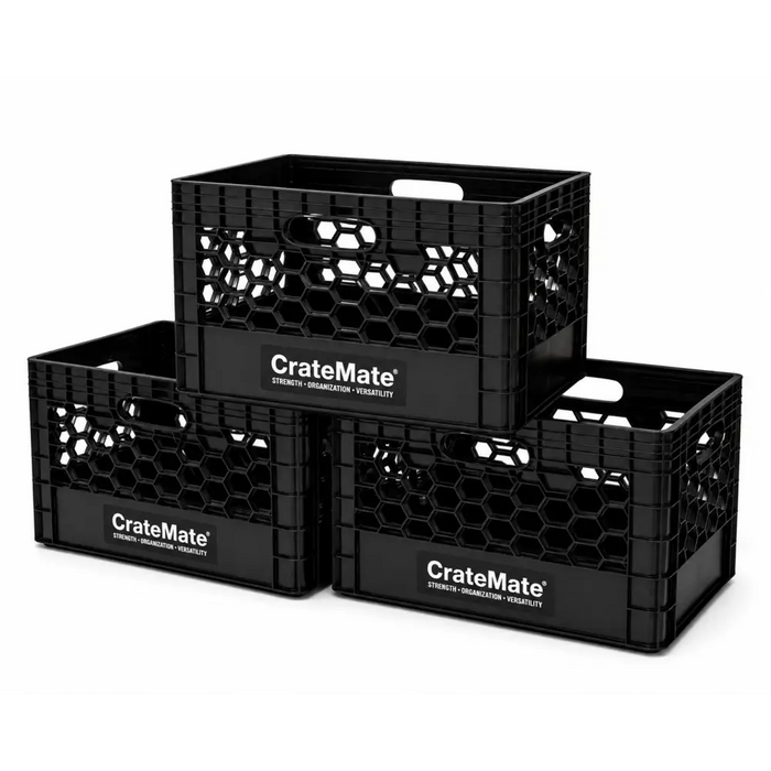 CrateMate Heavy-Duty 24QT 18.75" x 13" x 11" Black Milk Crate for Storage, Organization & DIY | Perfect for Home, Camping, Worksite, & More - USA Made, Stackable, Durable