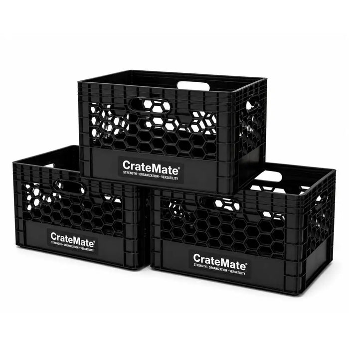 CrateMate Heavy-Duty 24QT 18.75" x 13" x 11" Black Milk Crate for Storage, Organization & DIY | Perfect for Home, Camping, Worksite, & More - USA Made, Stackable, Durable