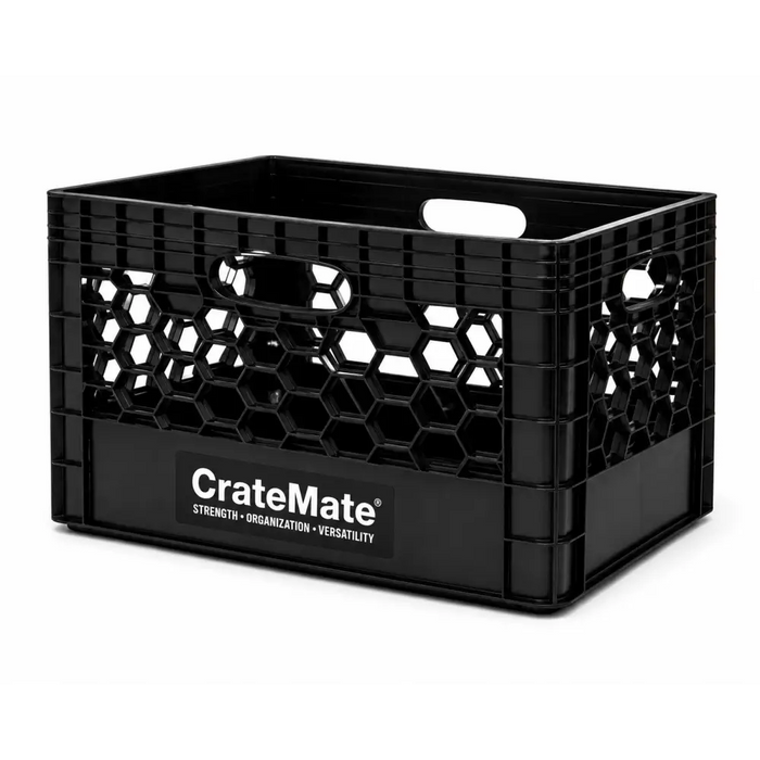 CrateMate Heavy-Duty 24QT 18.75" x 13" x 11" Black Milk Crate for Storage, Organization & DIY | Perfect for Home, Camping, Worksite, & More - USA Made, Stackable, Durable