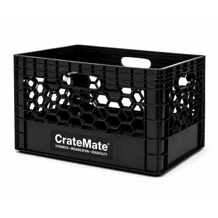 CrateMate Heavy-Duty 24QT 18.75" x 13" x 11" Black Milk Crate for Storage, Organization & DIY | Perfect for Home, Camping, Worksite, & More - USA Made, Stackable, Durable