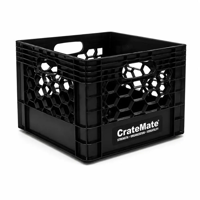 CrateMate Heavy-Duty 16QT 11"x11"x13" Black Milk Crates for Storage, Organization & DIY | Perfect for Home, Camping, Worksite, & More - USA Made, Stackable, Durable