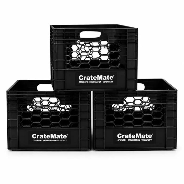 CrateMate Heavy-Duty 16QT 11"x11"x13" Black Milk Crates for Storage, Organization & DIY | Perfect for Home, Camping, Worksite, & More - USA Made, Stackable, Durable