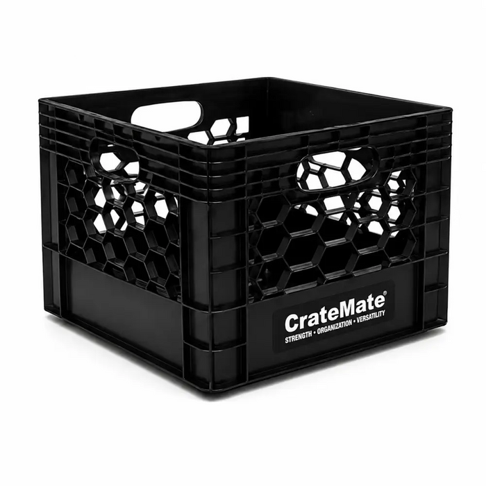 CrateMate Heavy-Duty 16QT 11"x11"x13" Black Milk Crates for Storage, Organization & DIY | Perfect for Home, Camping, Worksite, & More - USA Made, Stackable, Durable