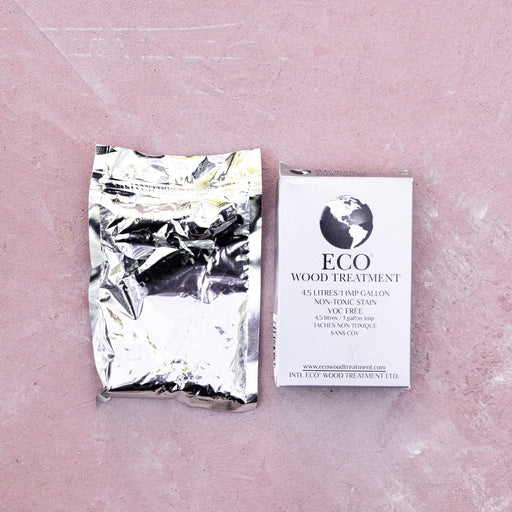 ECO Wood Treatment box with globe logo and foil pouch, non-toxic, VOC-free wood stain for 4.5 liters.
