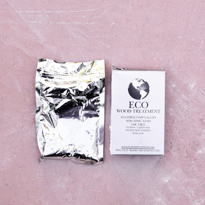 ECO Wood Treatment box with globe logo and foil pouch, non-toxic, VOC-free wood stain for 4.5 liters.