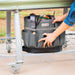 Hands access Vego Garden tool bag with gardening tools, Burpee seeds on a mobile potting bench shelf.
