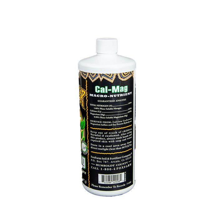 FoxFarm Cal-Mag Macro-Nutrient fertilizer bottle for plants, providing essential calcium and magnesium for growth.